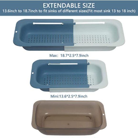 Extendable Over-the-Sink Kitchen Strainer - Colander Basket Set w/ Bowl (Blue) - Picture 2 of 11